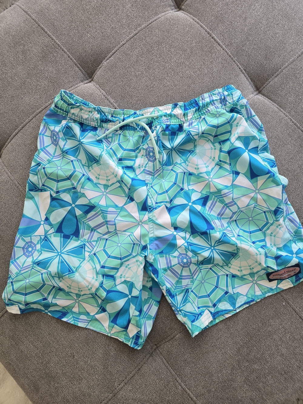 Vineyard Vines Turquoise & Aqua Geometric Kids Swim Trunks